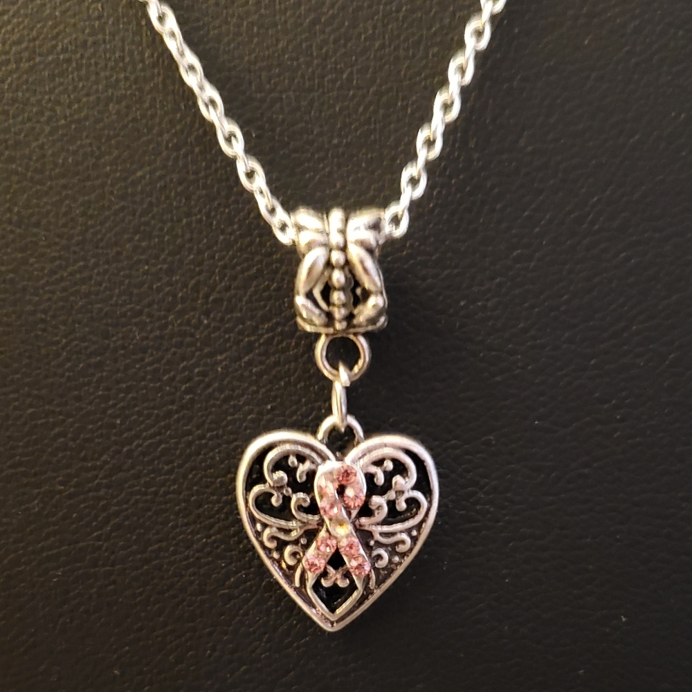 Breast Cancer Awareness Heart Necklace NEW